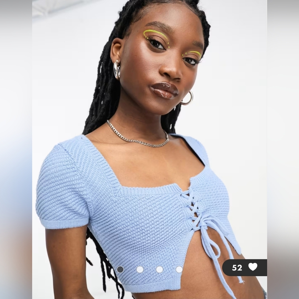 Cotton On key hole knit off shoulder crop top in blue
